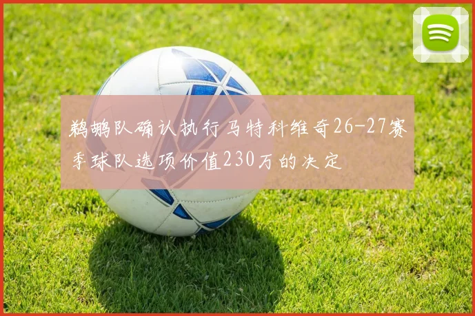 鹈鹕队确认执行马特科维奇26-27赛季球队选项价值230万的决定